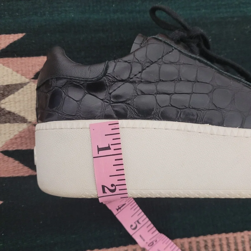 ASH Cult Platform Black Leather Sneakers‎ Size US 8 EU 38 Croc Embossed Low Top